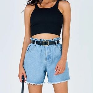 PRINCESS POLLY | OPEN ROAD DENIM PAPER BAG SHORTS PALE BLUE
